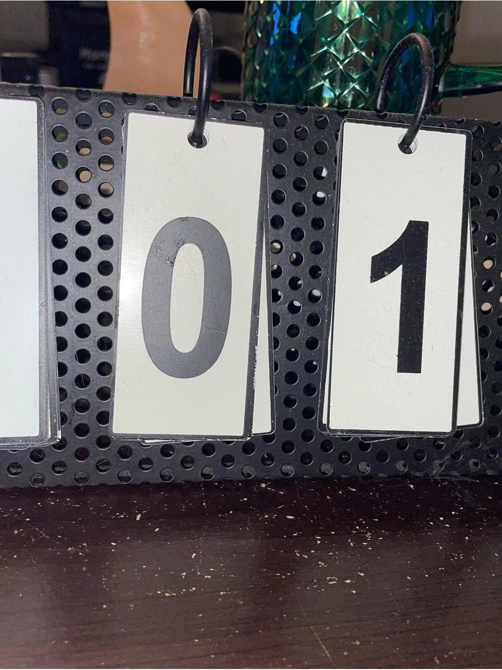 Black Perforated Metal Desk Organizer with Numbered Card Rings - Black